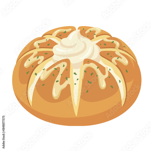 Flat Vector Korean Cream Cheese Garlic Bread Bun