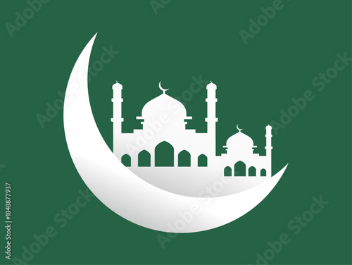 Minimal Islamic Mosque with Crescent Moon Illustration