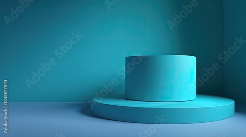 Modern teal display podium for product showcase in minimalist studio