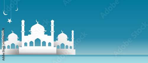 Eid Mubarak Mosque Silhouette Background with Space for Text
