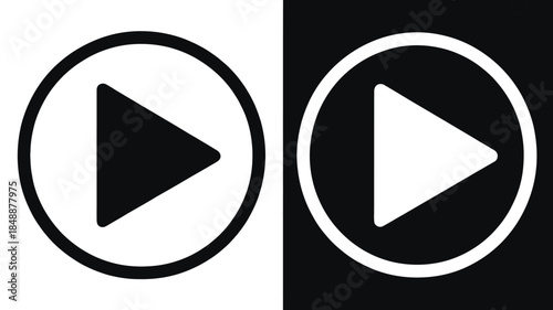 Minimalist Play Button Icon Set in Black and White Circular Design
