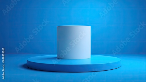 Modern blue cylindrical podium on a circular platform