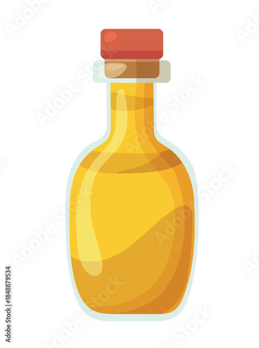 Mustard Oil in Glass Bottle. Flat vector clipart, illustration with isolated background.