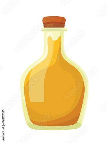 Mustard Oil in Glass Bottle. Flat vector clipart, illustration with isolated background.