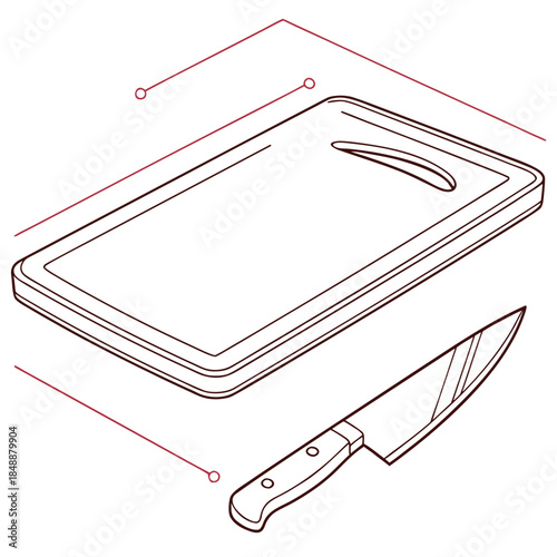 Cutting board with knife