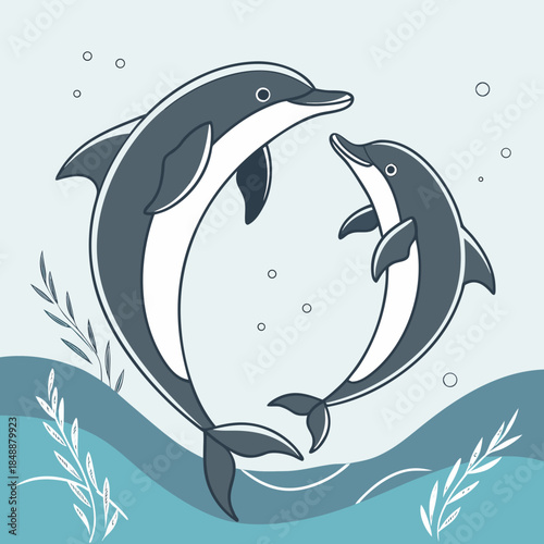 Dolphins leaping in ocean