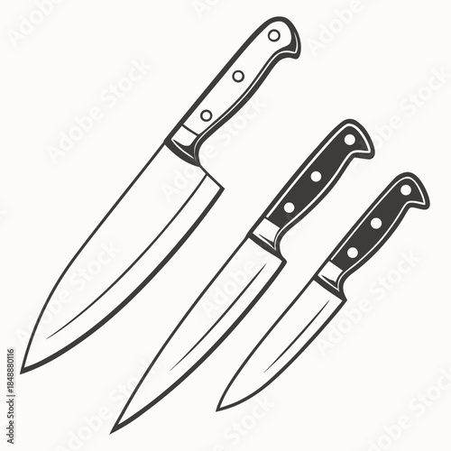 Three kitchen knives illustration