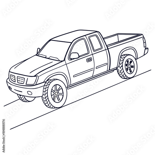 Illustrated pickup truck on road