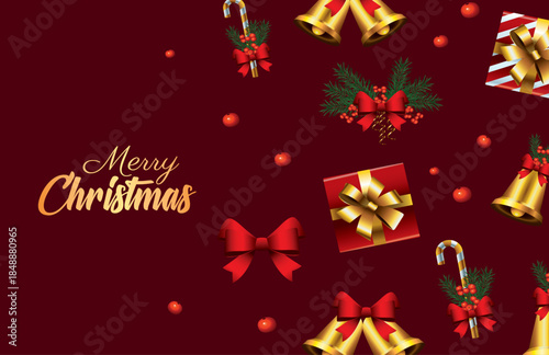 Merry Christmas Background with Golden Snowflakes and Festive Stars