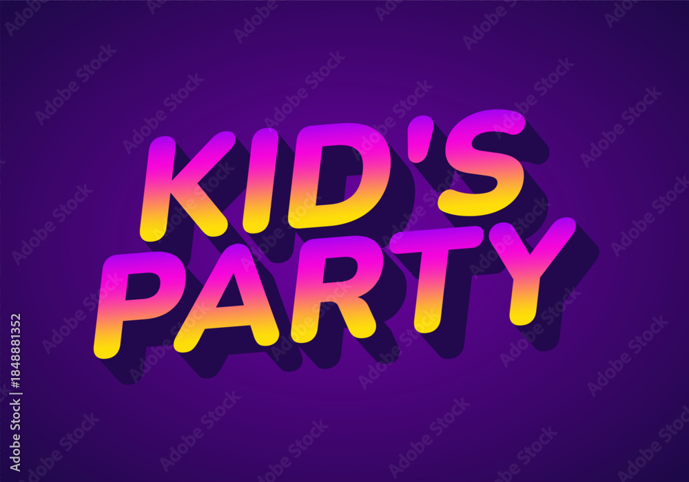 Fototapeta premium Colorful text design for kids party theme, featuring vibrant gradient colors and playful font style