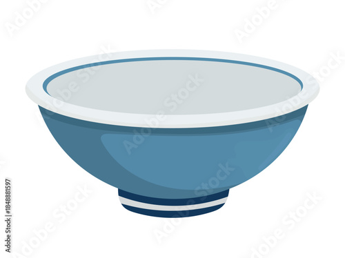Blue ceramic bowl. Flat vector clipart, illustration with isolated background.