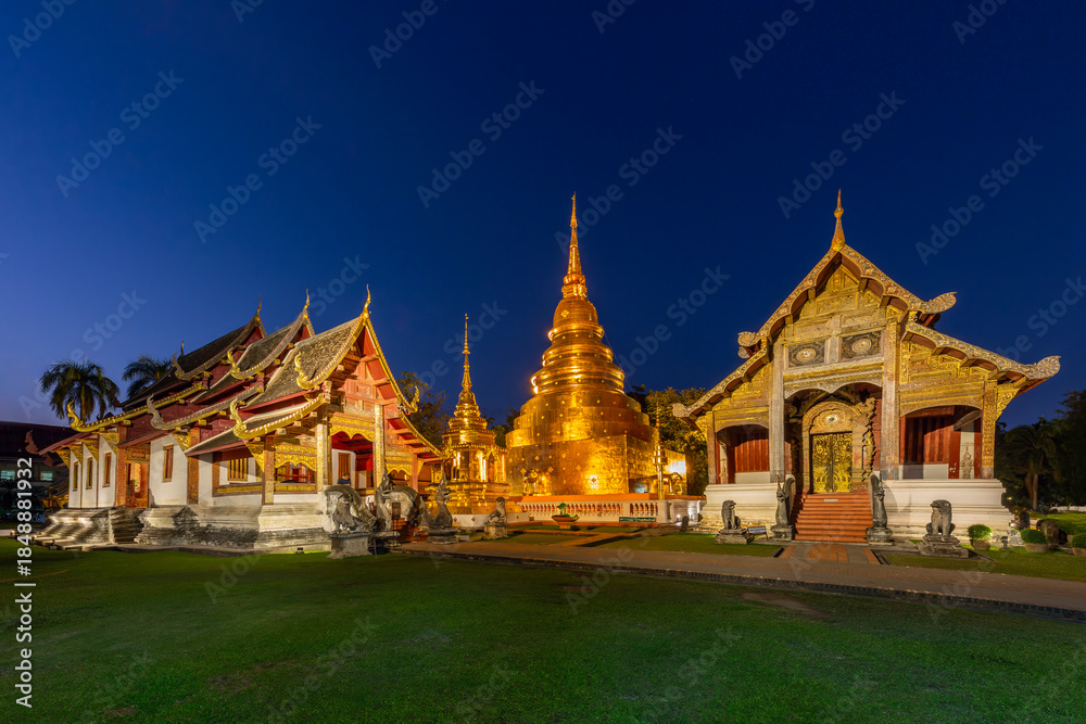 Fototapeta premium Buddhist temple known as Wat Phra Singh at the twilight in Chiang Mai, Thailand.
