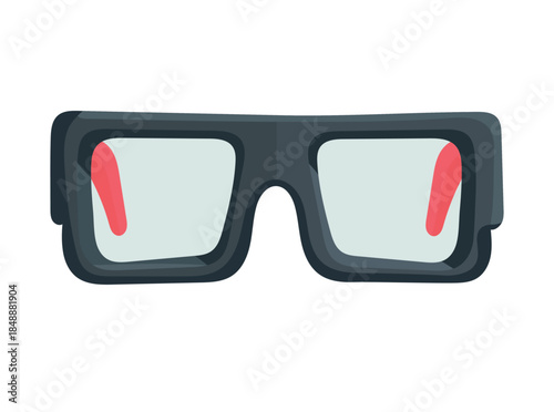 Glasses for watching 3D movies. Flat vector clipart, illustration with isolated background.