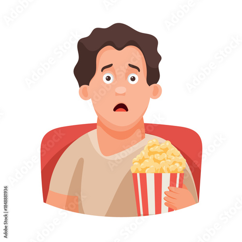 Man in cinema. Flat vector clipart, illustration with isolated background.