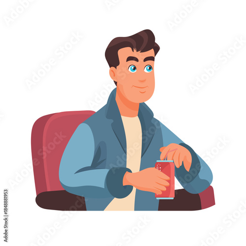 Man in cinema. Flat vector clipart, illustration with isolated background.