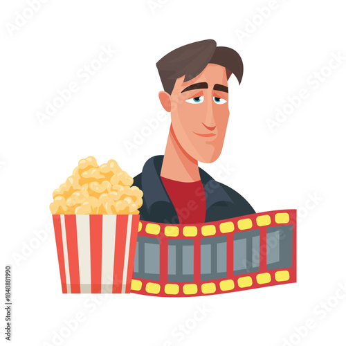 Man in cinema. Flat vector clipart, illustration with isolated background.