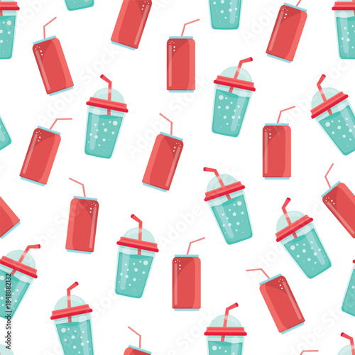 Carbonated drink seamless pattern. Flat vector clipart, illustration with isolated background.