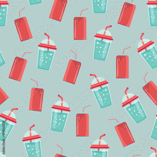 Carbonated drink seamless pattern. Flat vector clipart, illustration with isolated background.