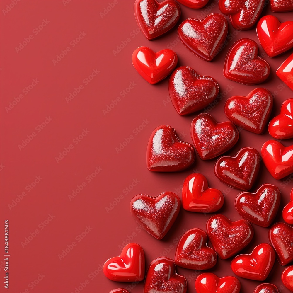 Fototapeta premium Red Hearts on Red Background for Valentine's Day