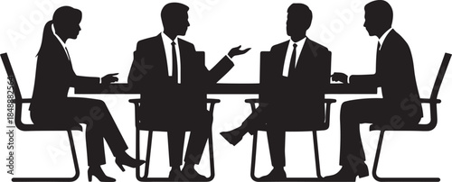 Silhouette of four business people in a meeting around a table