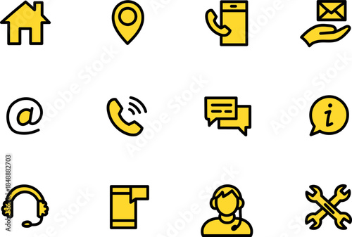 Customer Support and Contact Information Line Icons Set with Communication, Location, Email and Service Symbols