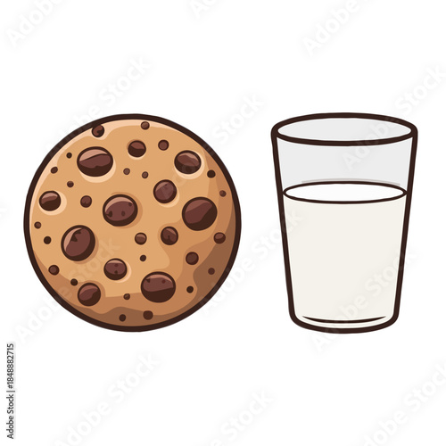 Delicious chocolate chip cookie next to a tall glass of cold milk perfect snack combination isolated on white background