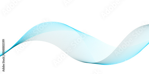 Minimal abstract light blue wave lines flowing on a transparent  background, featuring smooth curved ribbons with elegant motion, visual depth, and modern vector technology style