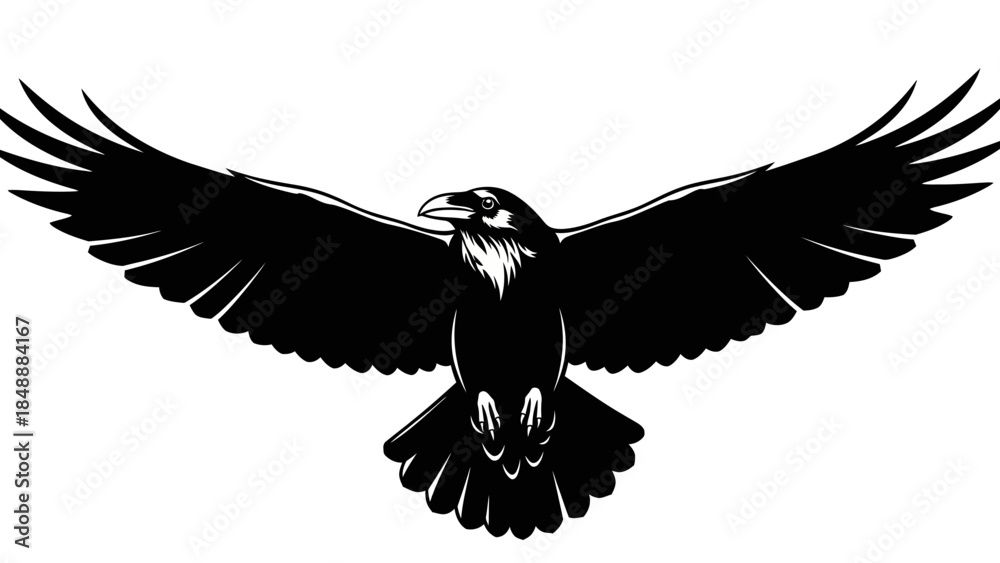 Fototapeta premium Dynamic black and white illustration of a soaring bird with outstretched wings capturing freedom