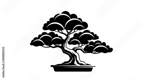 Minimalist Black and White Artistic Bonsai Tree Illustration for Serenity and Decor