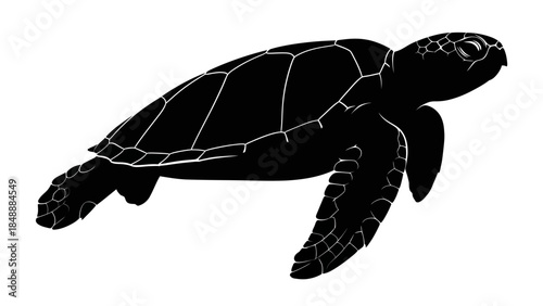 Silhouette of a sea turtle swimming gracefully in a minimalistic black and white design