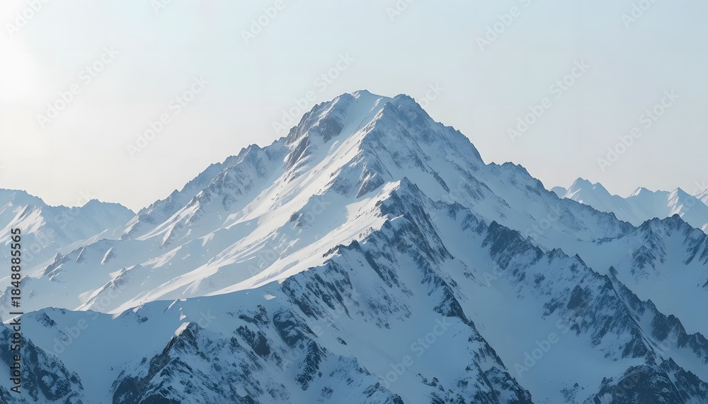 Fototapeta premium Close-up of a snow-dusted mountain ridge under a pale sky.