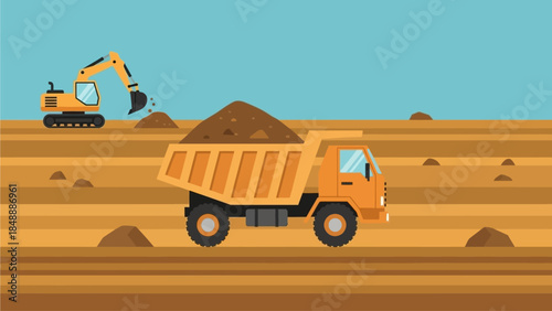 Dump Truck Loaded with Sand on Construction Site