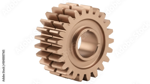 Bronze spur gear isolated PNG on transparent background, cogwheel machinery component for mechanical engineering and industrial applications