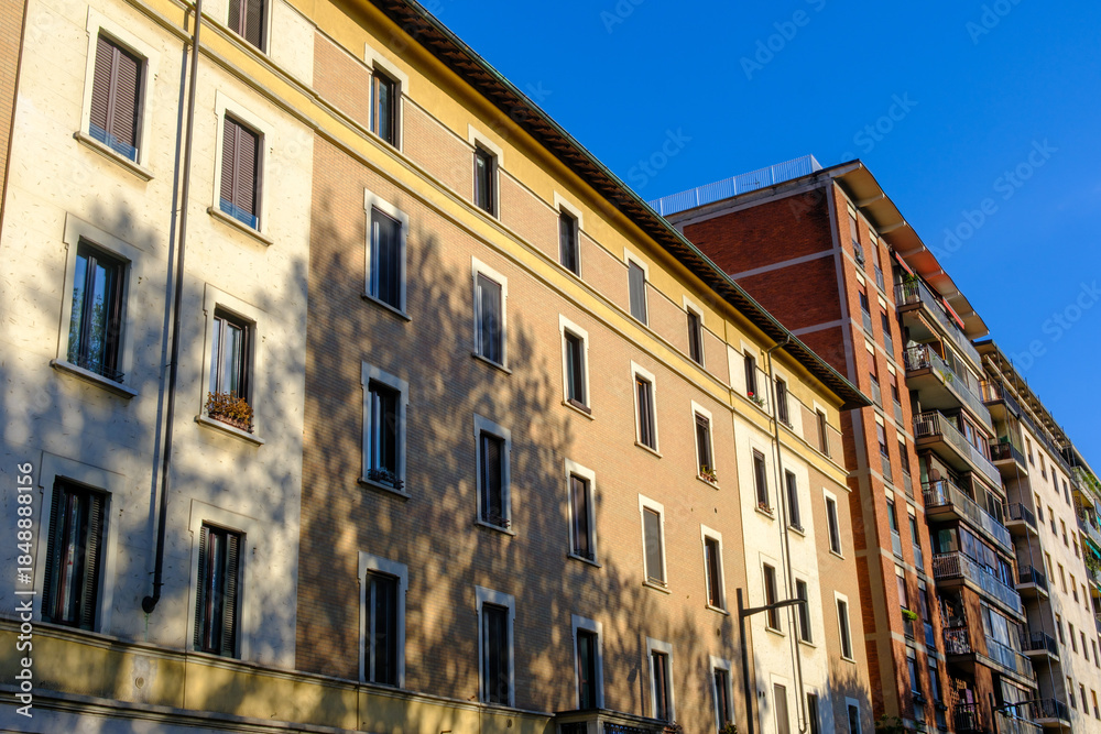 Fototapeta premium Old residential buildings along corso Sempione in Milan, Italy