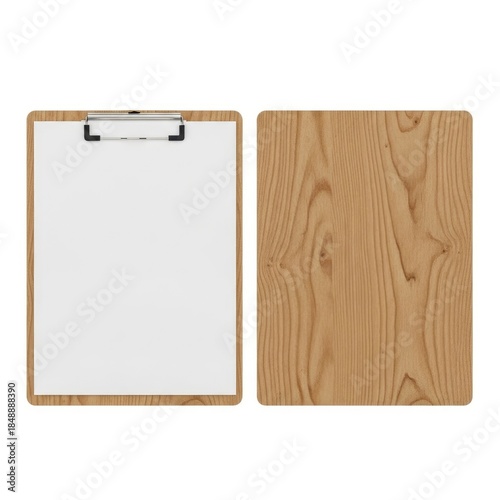 Wooden clipboard with blank paper isolated on white background