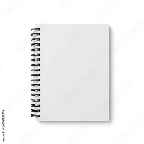 Blank spiral notebook against white background isolated on white background