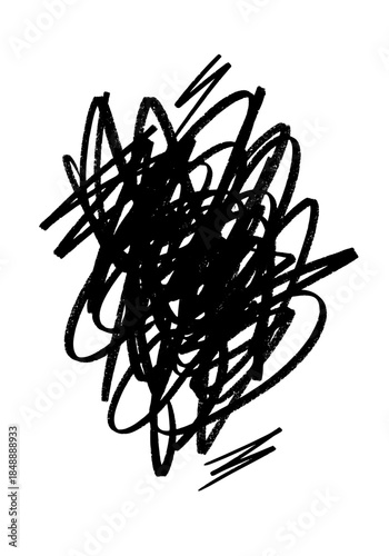 Hand Drawn Black Marker Scribble Doodling Isolated on White. Abstract Chaos Texture Graphic Element