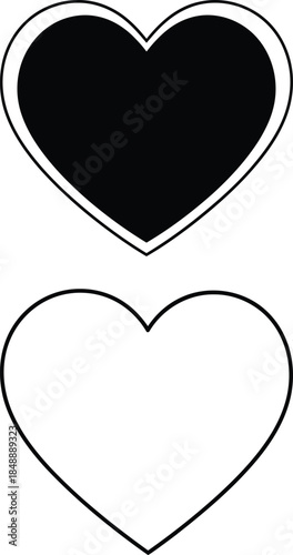 Two heart shapes in black and white on a plain background