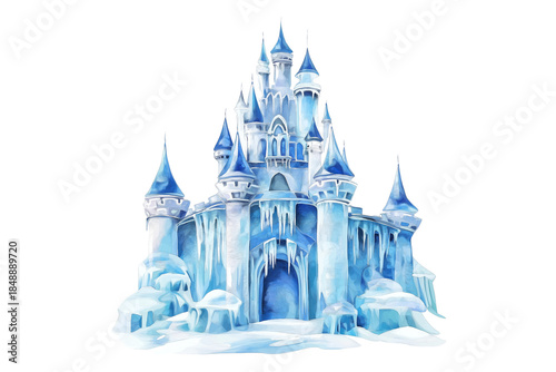 Ice Castle Watercolor Vector Illustration Isolated on Transparent Background Fantasy Winter Fortress