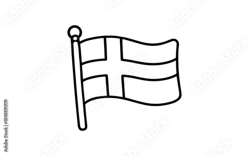 Hand drawn finnish flag waving illustration featuring bold black outline