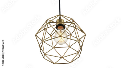 Φωτογραφία Isolated light fixture with geometric metal frame, hanging pendant for home ligh
