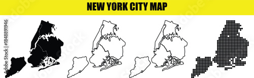 New York City map silhouette outline and dot map vector illustration isolated on white background transparent