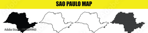 Sao Paulo map silhouette outline and dot map vector illustration isolated on white background transparent