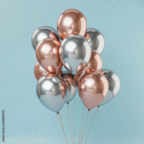 Metallic Balloon Cluster – Rose Gold and Silver Festive Decor for New Year's Eve Celebrations and Party Styling