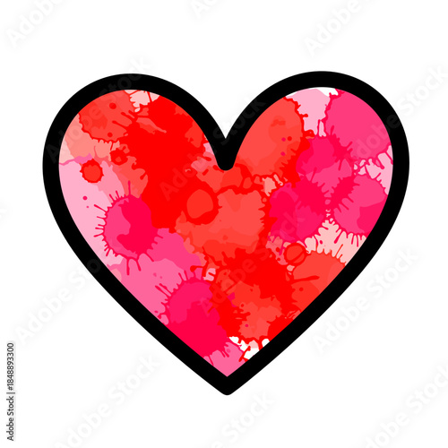 Heart made of fresh watercolor splashes in vibrant red and pink  