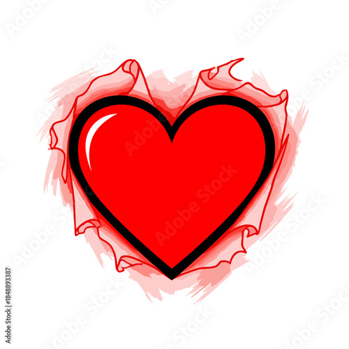 Heart shape revealed by lifting watercolor pigment in vibrant red  