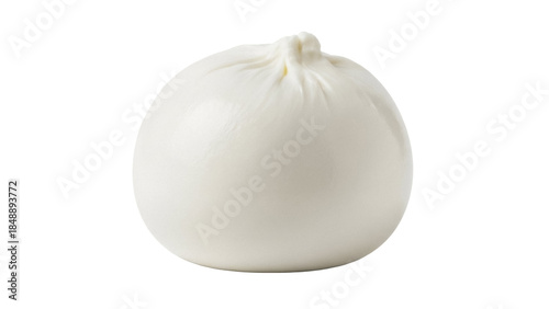 Fresh burrata cheese ball isolated PNG on transparent background, Italian soft cheese made from mozzarella and cream for gourmet food