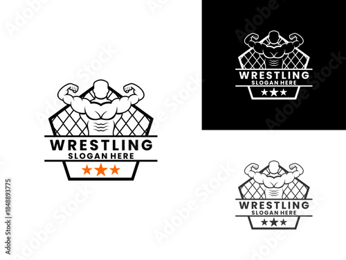 Wrestling championship logo design vector template