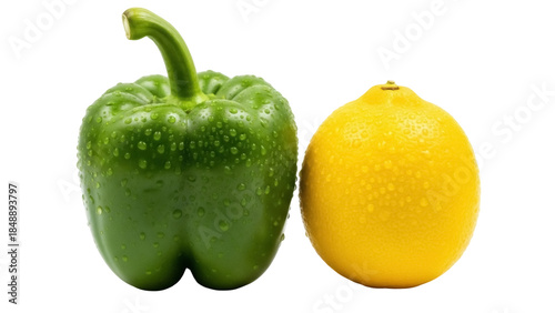 Isolated Lemon and Green Bell Pepper, Fresh Food Ingredients, Vitamins, Fruits and Vegetables