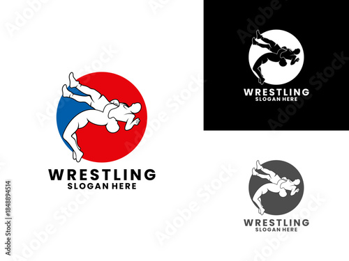 wrestling with circle logo design vector template